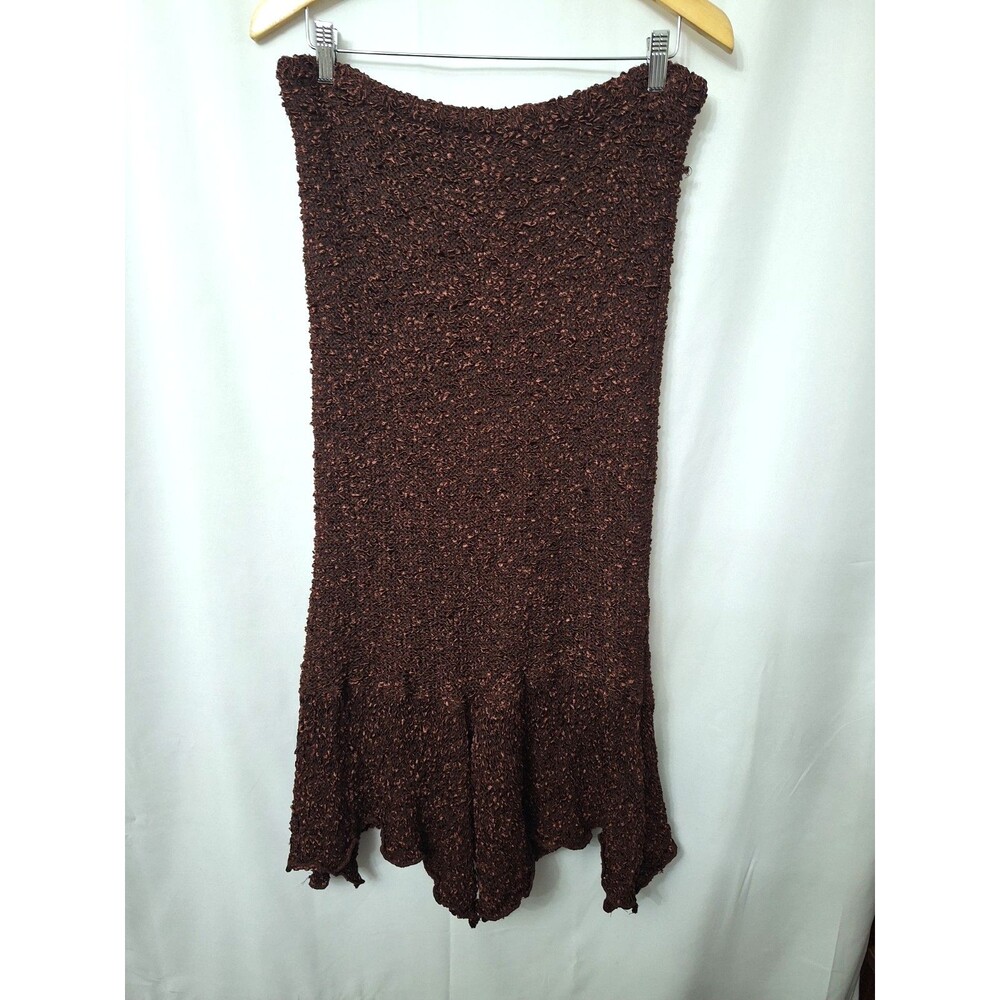 Womens NWT Pretty Angel Silk Blend Popcorn Bubble Crinkle Maxi Skirt Large Brown